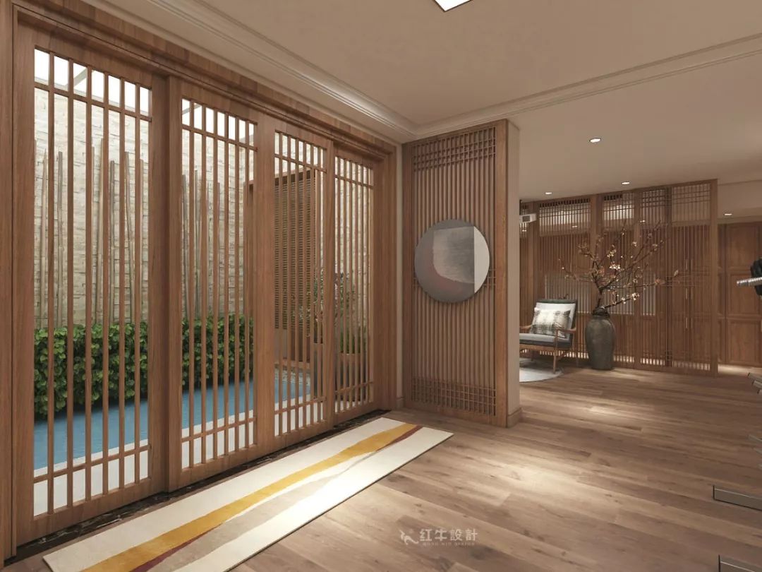 南京大華錦繡時(shí)代160㎡中式風(fēng)格--健身房+家庭影院，這才是向往的生活！03負(fù)一樓設(shè)計(jì)_柵欄式隔斷