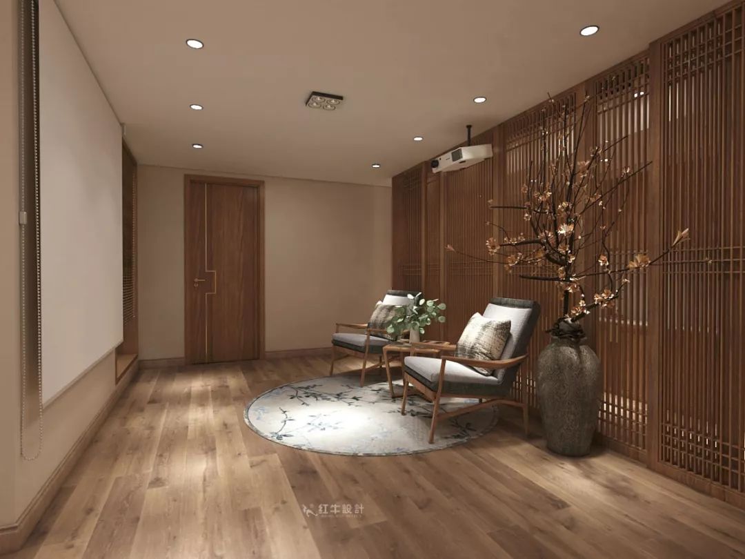 南京大華錦繡時(shí)代160㎡中式風(fēng)格--健身房+家庭影院，這才是向往的生活！05負(fù)一樓設(shè)計(jì)_家庭影院落地花瓶