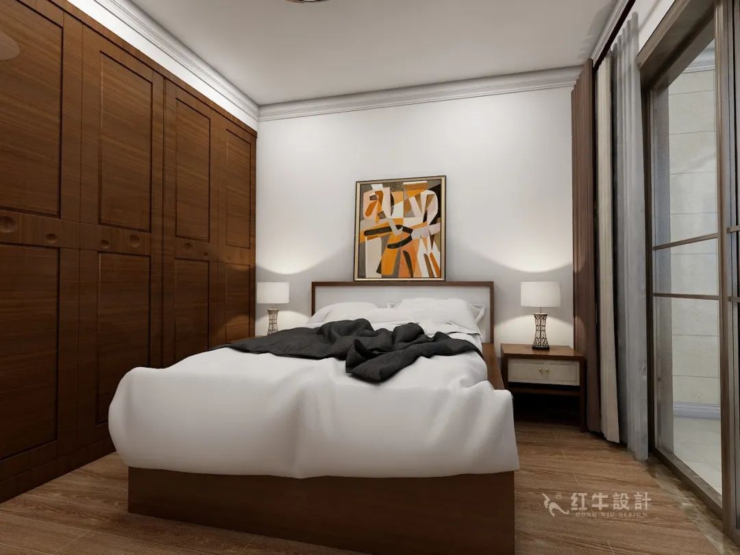 紅牛設計--中垠紫金官邸122㎡(E戶型)現(xiàn)代中式08效果圖欣賞_主臥