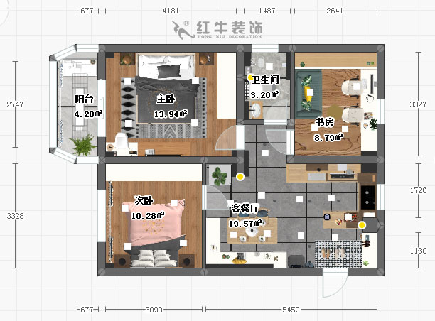 顧娟_鎖金二村21-404-90㎡-簡約北歐_平面彩圖