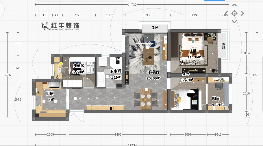 顧娟_慶盛園5-2-204-60㎡-北歐風格_彩平圖