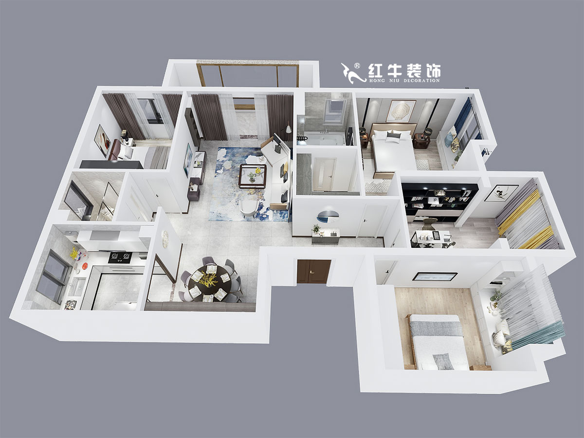 顧娟_新亭蘭苑1-604-148㎡-現(xiàn)代風格_4室2廳2衛(wèi)(老房裝修)_定制家¥165000_全包21萬00鳥瞰圖