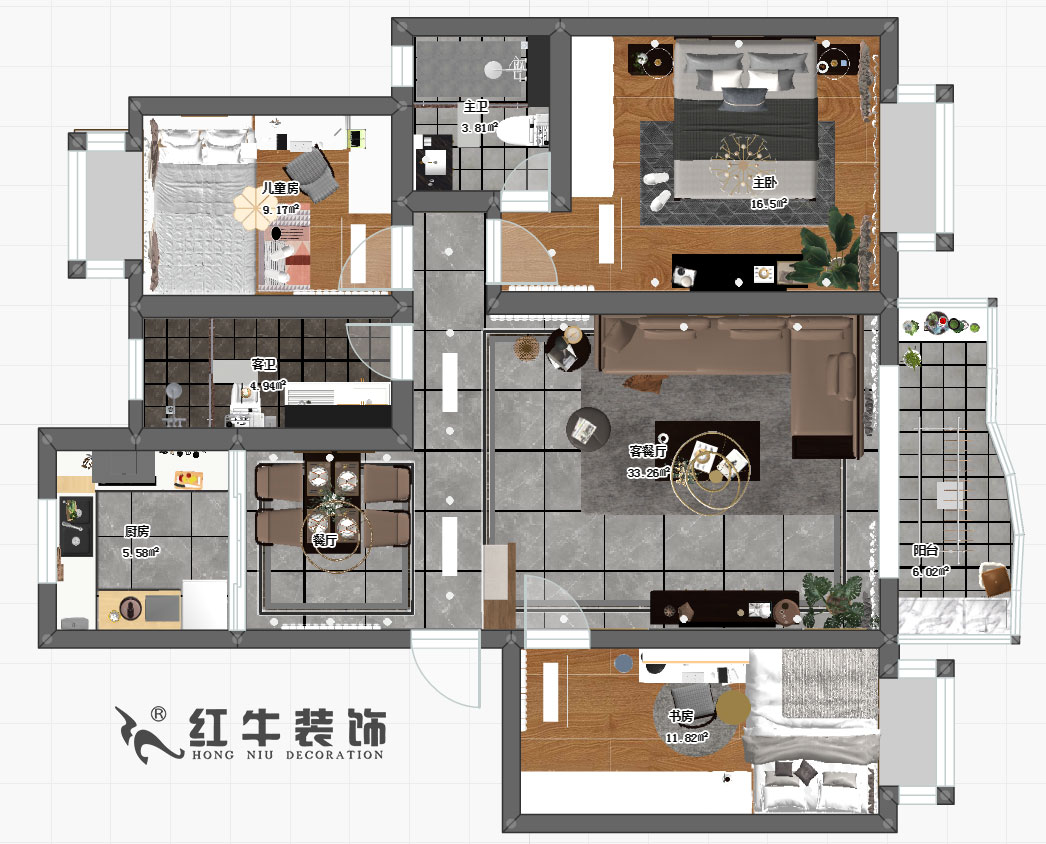 吳波_黃埔鑫園13-505-116㎡-現(xiàn)代風格_3室2廳2衛(wèi)_定制家￥162554→00彩平圖