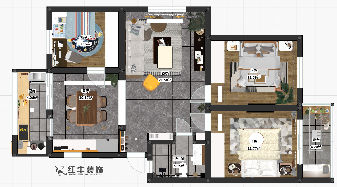 魏明花_南農大72-101-95㎡-北歐風格_3室2廳1衛(wèi)_成品家¥142000_全包14萬00彩平圖