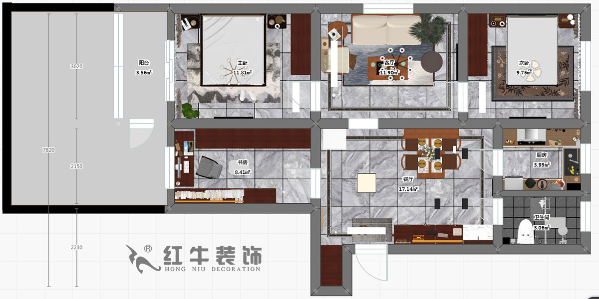 蔡成昊_花園路11號25-104-90㎡-現(xiàn)代簡約風格_3室2廳1衛(wèi)(老房裝修)_定制家¥128966_全包12