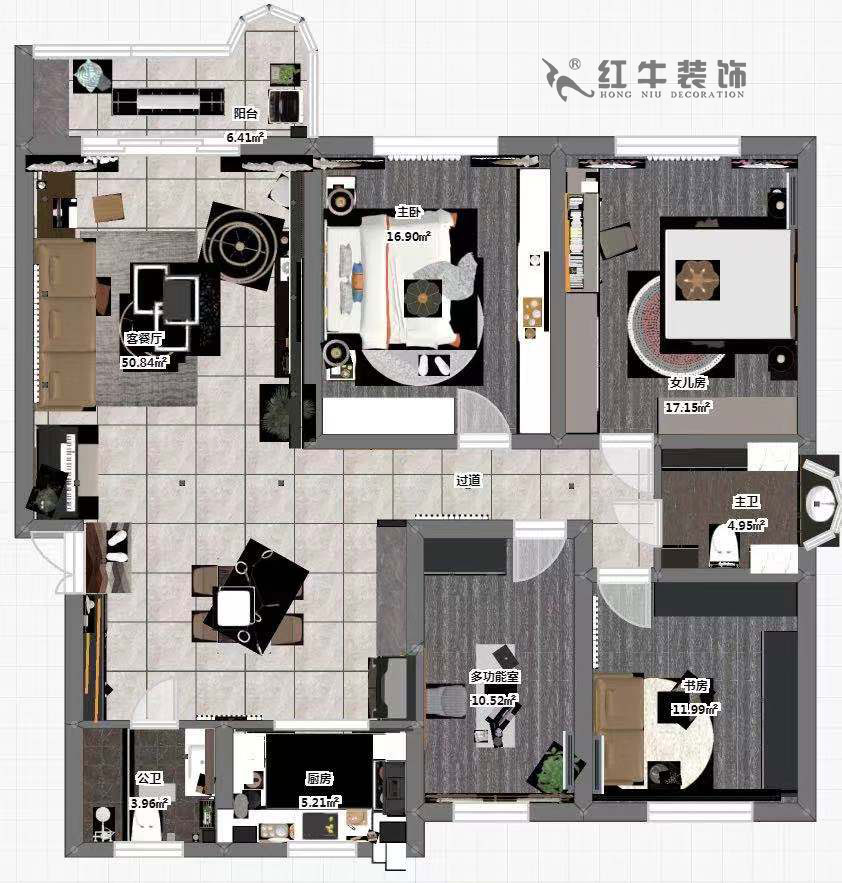 魏明花_梅花山莊21-201-702-153㎡-現(xiàn)代簡約風格_4室2廳2衛(wèi)(二手房裝修)_定制家¥260000_全包26萬00_03彩平圖