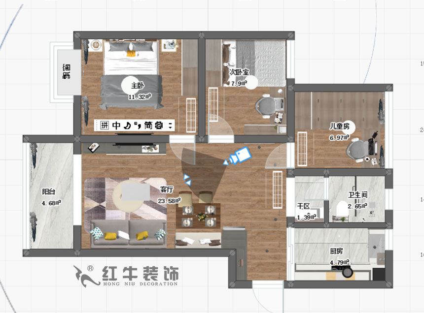 陸利民_保利羅蘭春天1-1404-86㎡-現(xiàn)代風(fēng)格_3室2廳1衛(wèi)(新房裝修)_成品家¥136800_全包13萬00_03彩平圖