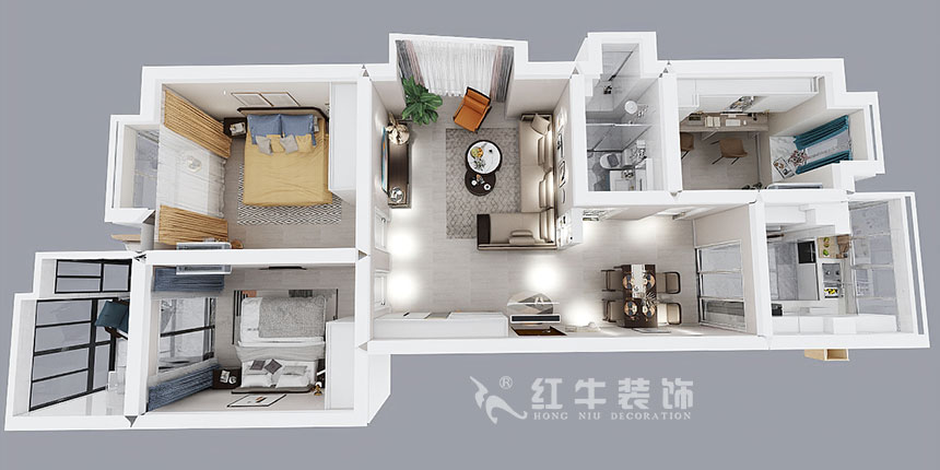 熊皓宇_東城水岸6-B-204-100㎡-現(xiàn)代簡約風格_3室2廳1衛(wèi)(老房翻新)_成品家¥165270_全包14萬00_04鳥瞰圖
