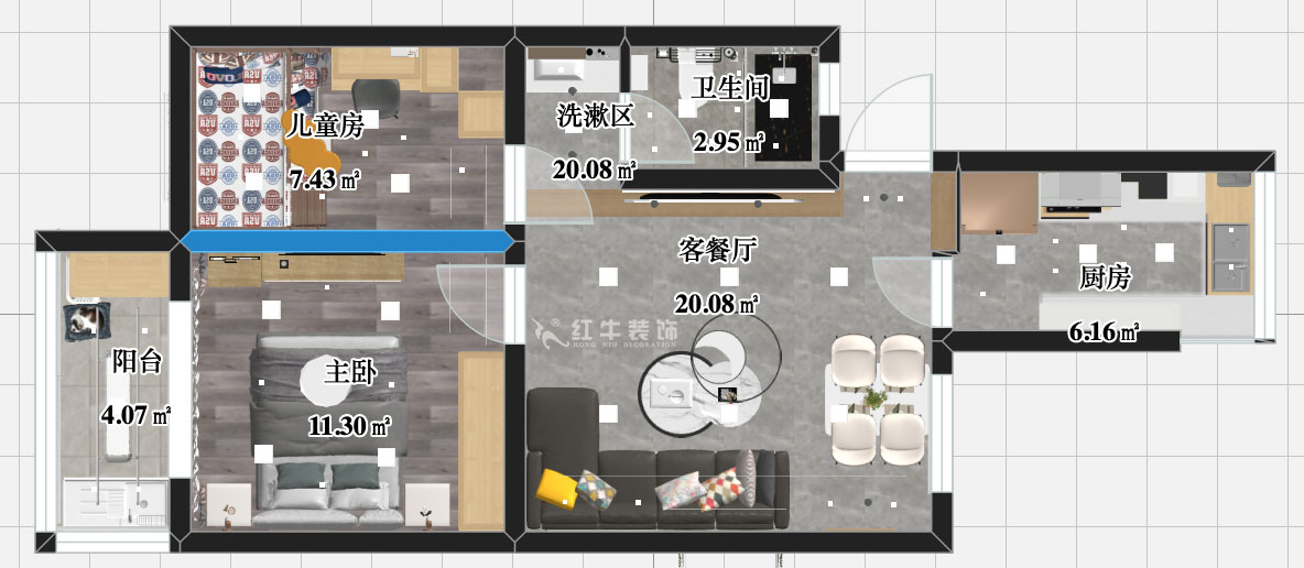 張智猿|銀龍花園1期35-301-60㎡-現(xiàn)代簡(jiǎn)約風(fēng)格|2室1廳1衛(wèi)|老房裝修|定制家¥120000|全包10萬(wàn)|00_03彩平圖