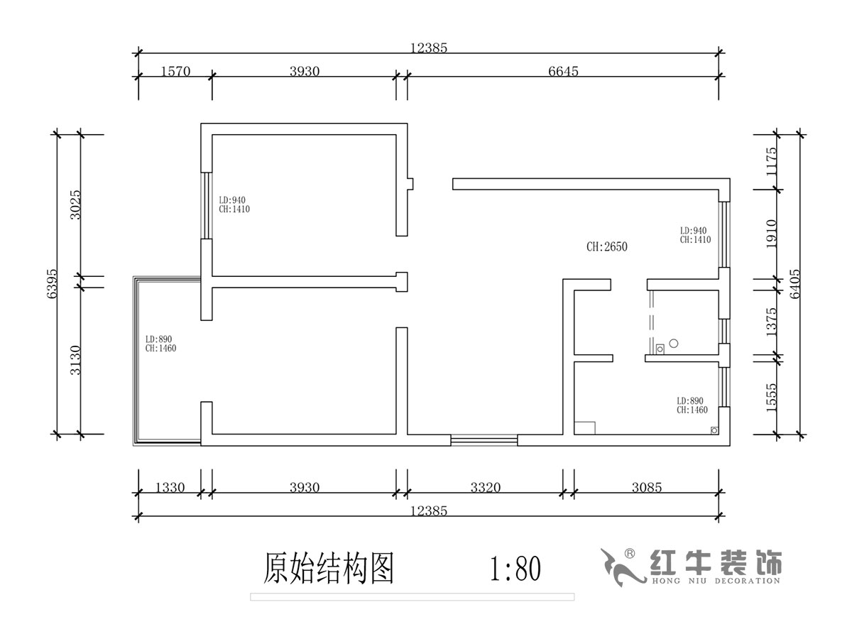 蔣琛｜石門(mén)坎110號(hào)3-501-75㎡-現(xiàn)代簡(jiǎn)約風(fēng)格｜2室2廳1衛(wèi)｜舊房裝修｜成品家￥120000｜全包12萬(wàn)｜00_01原始結(jié)構(gòu)圖
