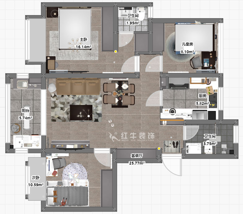 劉萍萍|中南山錦花城10-1-802-97㎡-簡約風(fēng)格|3室2廳2衛(wèi)|老房裝修|定制家¥132780|全包14萬|00_03彩平圖