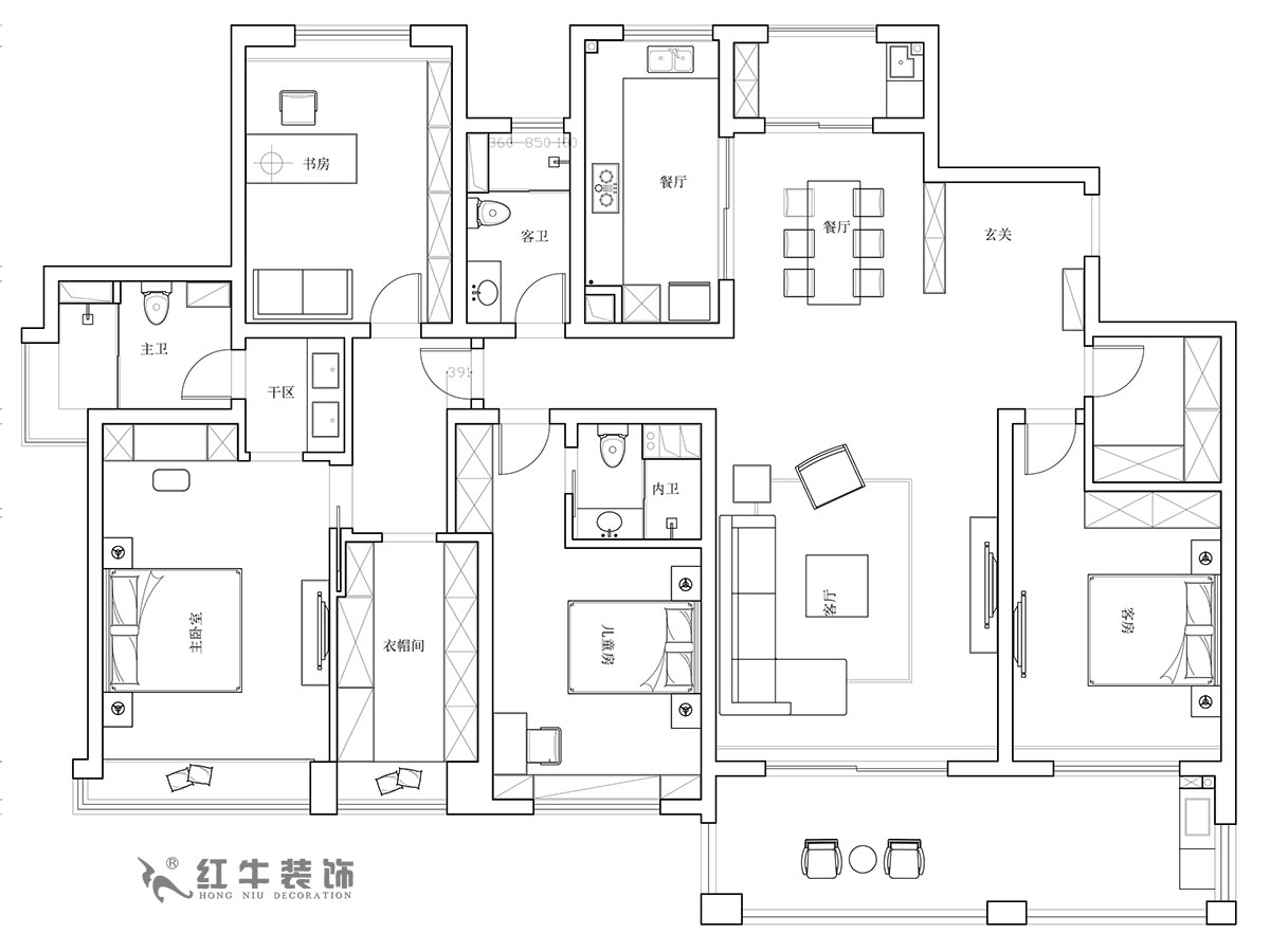 【實景案例】陸利民|天瓏灣150-1603-240㎡-現(xiàn)代輕奢風格|4室2廳3衛(wèi)|定制家¥338430|全包40萬|00_01平面布置圖
