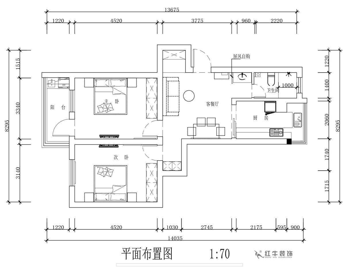 蔣?。蔡┐?1-401-80㎡-現(xiàn)代簡約風格｜2室1廳1衛(wèi)｜舊房裝修｜定制家￥126767｜全包12萬｜00_02平面布置圖