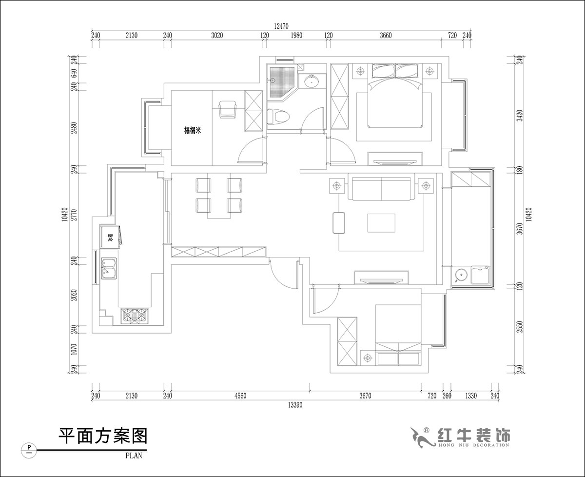 張桐瑋|恒大林溪郡13-1001-99㎡-簡歐風(fēng)格|3室1廳1衛(wèi)|新房裝修|定制家¥122000|全包13萬|00_02平面方案圖
