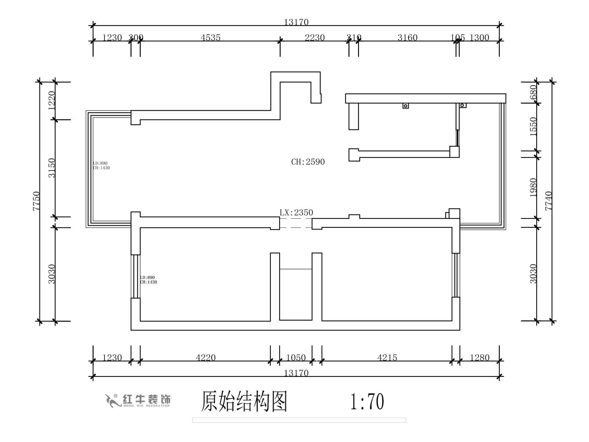 蔣?。旄@43-401-90㎡-現(xiàn)代簡(jiǎn)約風(fēng)格｜2室1廳1衛(wèi)｜舊房裝修｜定制家￥122757｜全包12萬(wàn)｜00_01原始結(jié)構(gòu)圖