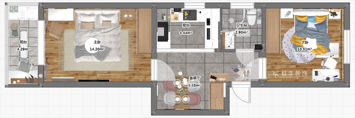 高灵慧｜宁夏路17-1号4-302-60㎡-北欧风格｜2室1厅1卫｜老房装修｜定制家￥79500｜全包7
