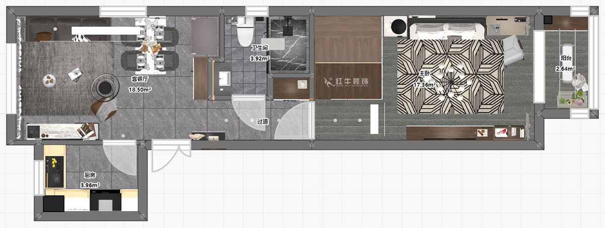 张桐玮|紫杨佳园29-2101-59㎡-现代简约风格|2室1厅1卫|新房装修|定制家¥89500|全包10万|00_04平面彩图