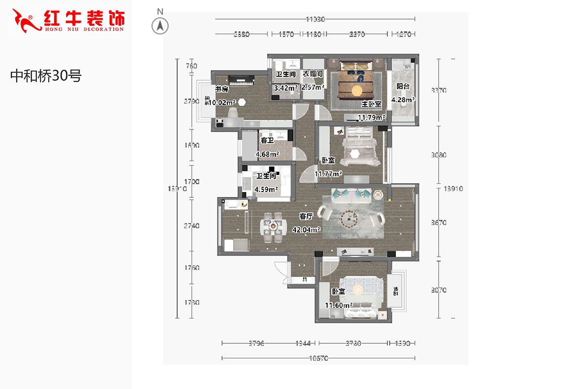 陸利民|中和橋30號29-1403-137㎡-美式風(fēng)格|4室2廳3衛(wèi)|新房裝修|半包¥94990|半包9
