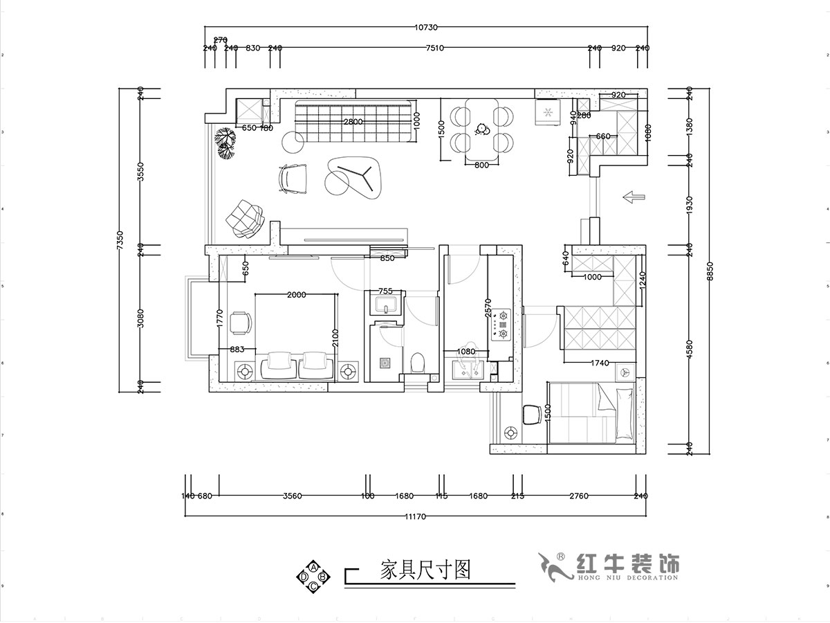 張智猿｜華山山莊4-1102-89㎡-現(xiàn)代風格｜2室2廳1衛(wèi)｜老房裝修｜定制家￥130859｜全包14萬｜00_03家具尺寸圖