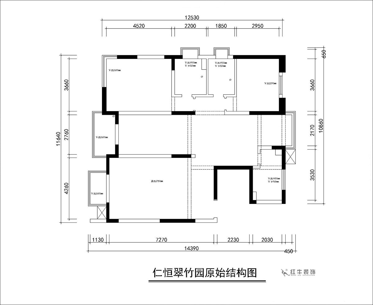 朱彥|仁恒翠竹園26-204-130㎡-簡(jiǎn)約風(fēng)格|3室2廳2衛(wèi)|老房裝修|定制家|全包20萬|00_01原始結(jié)構(gòu)圖