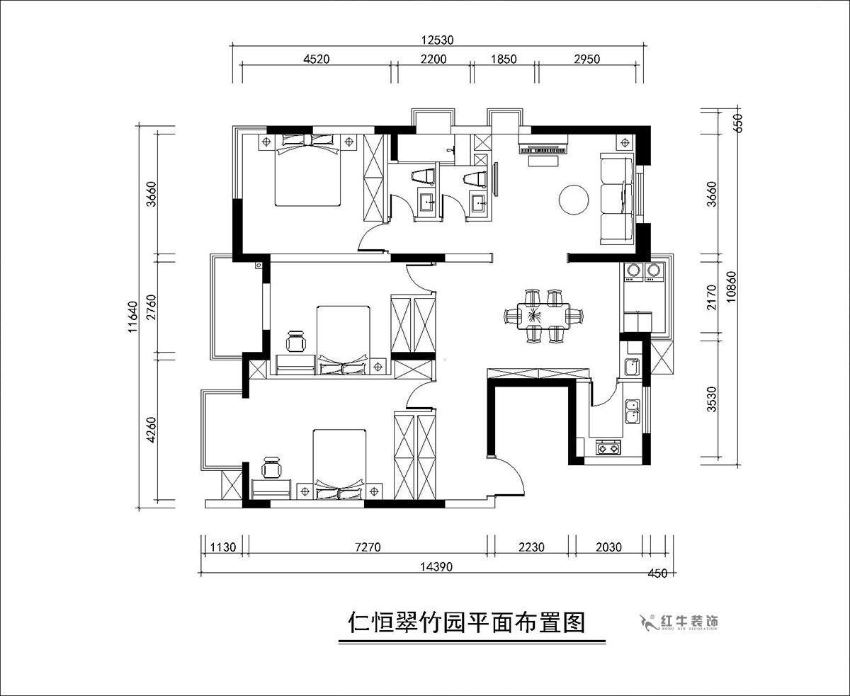朱彥|仁恒翠竹園26-204-130㎡-簡(jiǎn)約風(fēng)格|3室2廳2衛(wèi)|老房裝修|定制家|全包20萬|00_02平面布置圖