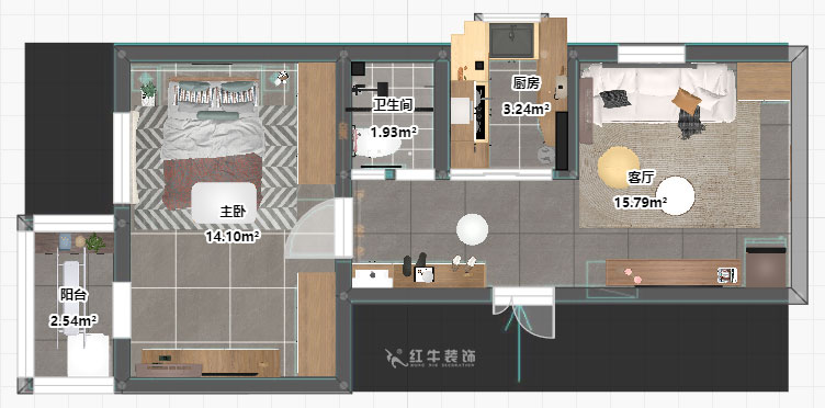 孟憲濤|大光路菜市口1號(hào)2-2-205-50㎡-簡(jiǎn)約風(fēng)格|1室1廳1衛(wèi)|老房裝修|定制家|全包9萬(wàn)|00_03平面彩圖