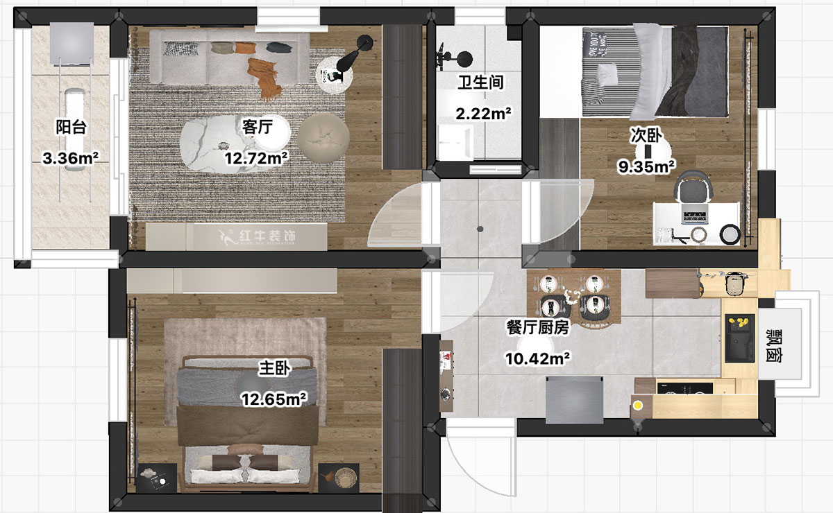 朱彥|普德村118號(hào)4-406-65㎡-簡(jiǎn)約風(fēng)格|2室2廳1衛(wèi)|老房裝修|定制家|全包11萬(wàn)|00_03平面彩圖