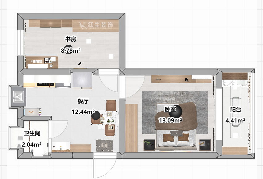 劉曉芳｜隨園10號(hào)2-501-51㎡-現(xiàn)代簡(jiǎn)約風(fēng)格｜2室1廳1衛(wèi)｜老房裝修｜定制家￥86990｜全包8