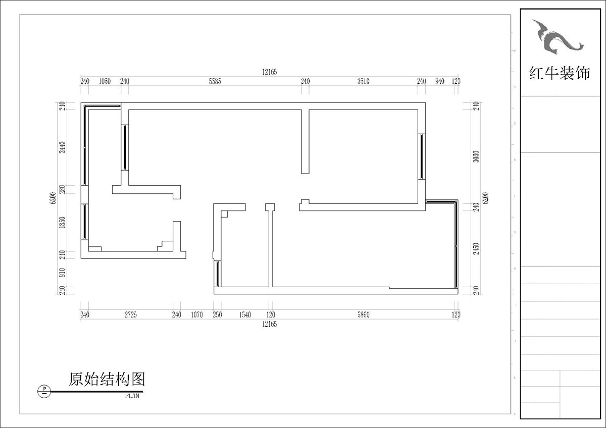 張桐瑋｜四方新村七村2-405-85㎡-現(xiàn)代簡約風格｜3室1廳1衛(wèi)｜毛坯裝修｜定制家｜全包10萬｜00_01原始結構圖