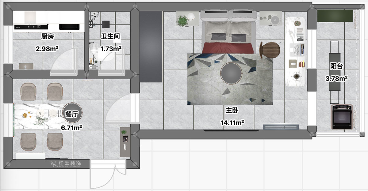 20230216吳波|汽輪四村15-7-40㎡-現(xiàn)代風(fēng)格|1室1廳1衛(wèi)|舊房裝修|定制家|全包8萬|00_04平面彩圖