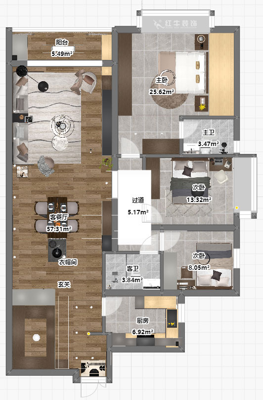 吳波|京隆名爵府3-1107-165㎡-現(xiàn)代風(fēng)格|3室2廳2衛(wèi)|新房裝修|定制家|全包21萬|00_04平面彩圖
