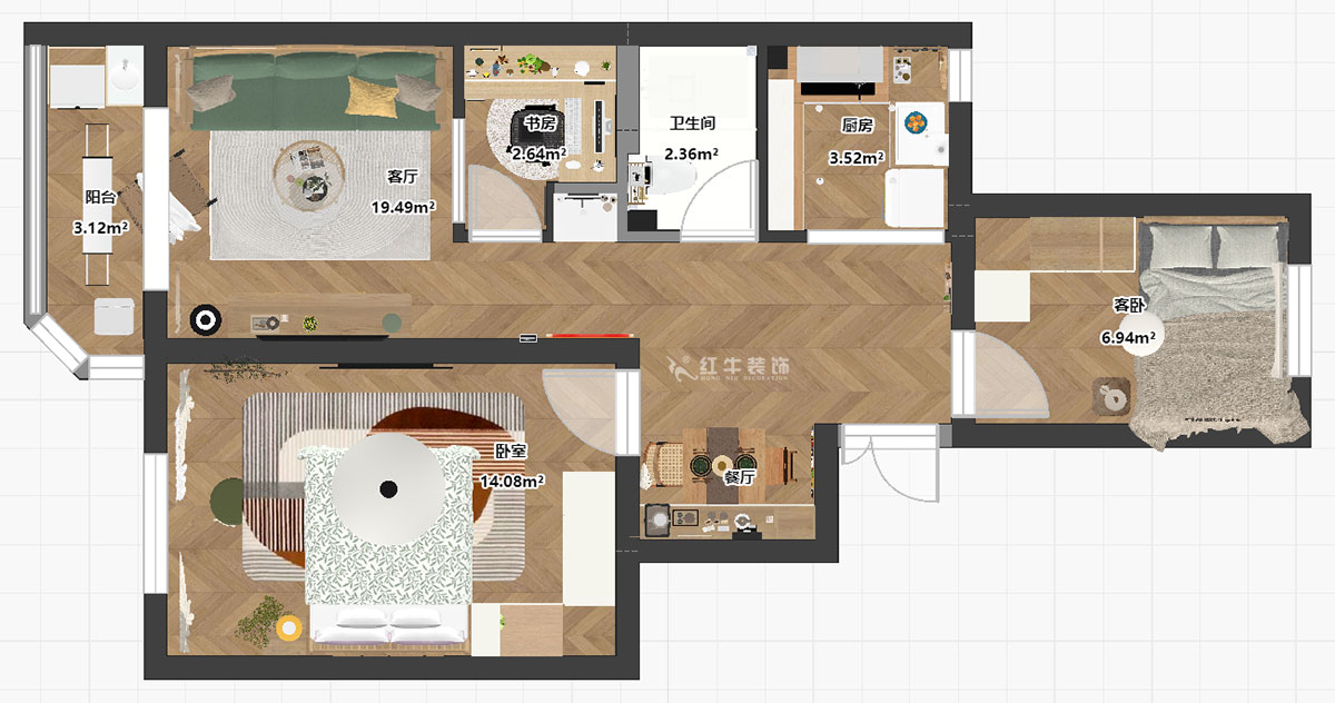 朱明琪|評(píng)事街137號(hào)3-402-71㎡-原木風(fēng)格|3室2廳1衛(wèi)|老房改造|定制家|全包11萬(wàn)|00_03平面彩圖