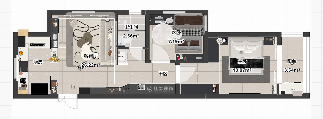 劉曉芳|觀泓雅苑A7-3001-75㎡-奶油極簡風格|2室1廳1衛(wèi)|新房裝修|定制家|全包11