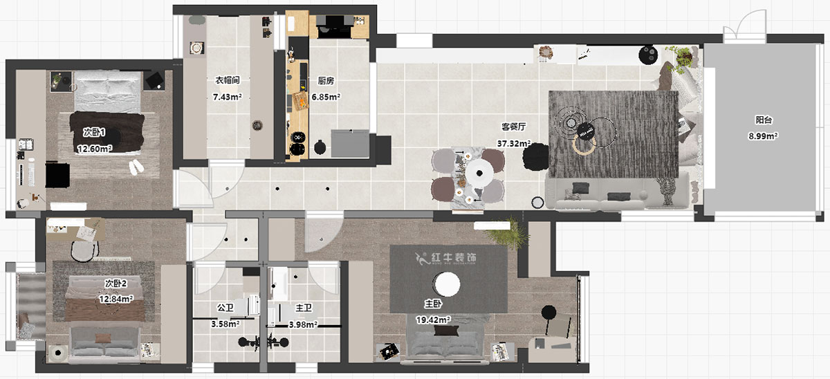 蔣?。袞|花園39-210-140㎡-現(xiàn)代簡約風(fēng)格｜4室2廳2衛(wèi)｜新房裝修｜定制家｜全包17萬｜00_03平面彩圖