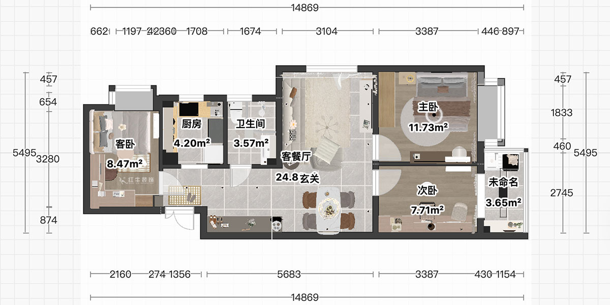 顧娟｜觀泓雅苑b3-801-85㎡-現(xiàn)代簡約風格｜3室2廳1衛(wèi)｜舊房裝修｜定制家｜全包12