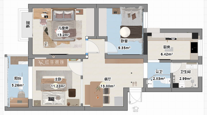 劉曉芳｜江南明珠33-3-306-84㎡-奶油風(fēng)格｜3室2廳1衛(wèi)｜老房裝修｜定制家｜全包10