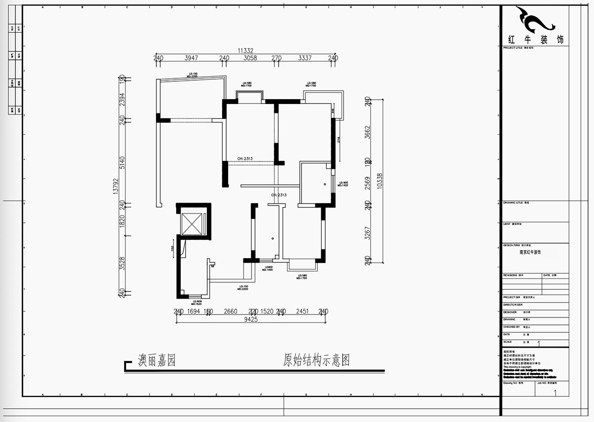 魏利利|澳麗嘉園6-1004-128㎡-現(xiàn)代中古風(fēng)|3室2廳2衛(wèi)|老房改造|定制家|全包17萬|00_01原始結(jié)構(gòu)示意圖