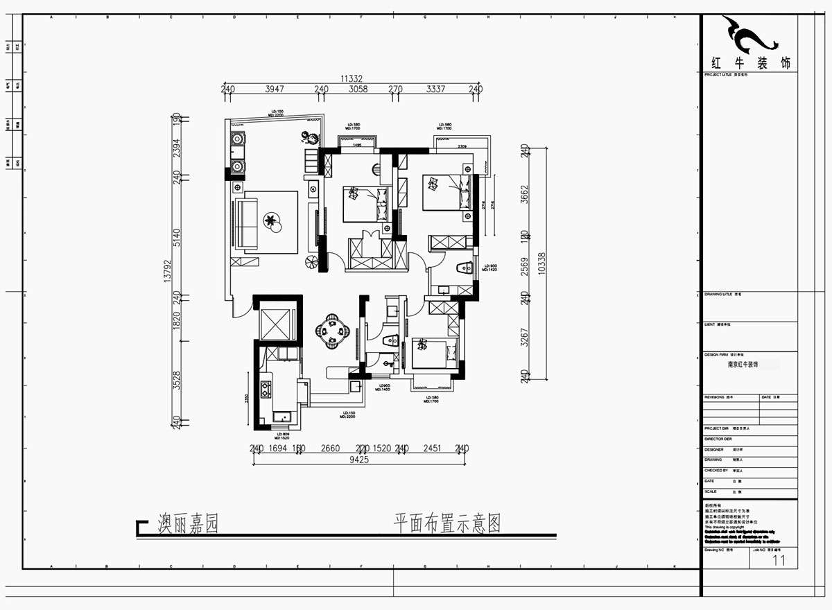 魏利利|澳麗嘉園6-1004-128㎡-現(xiàn)代中古風(fēng)|3室2廳2衛(wèi)|老房改造|定制家|全包17萬|00_02平面布置示意圖
