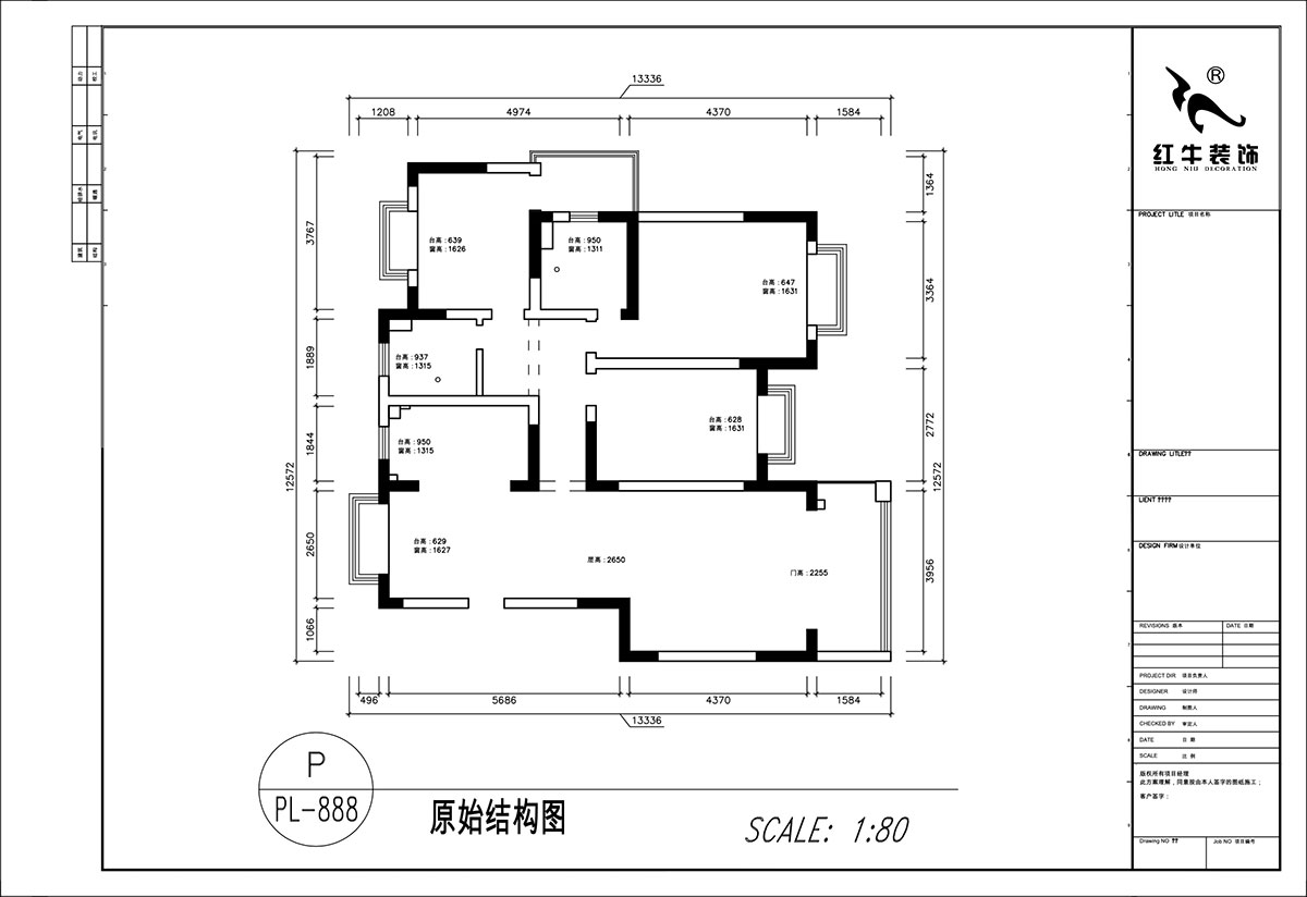 顧娟|挪威森林13-501-125㎡-中古風|3室2廳2衛(wèi)|舊房裝修|定制家|全包17萬|00_01原始結構圖