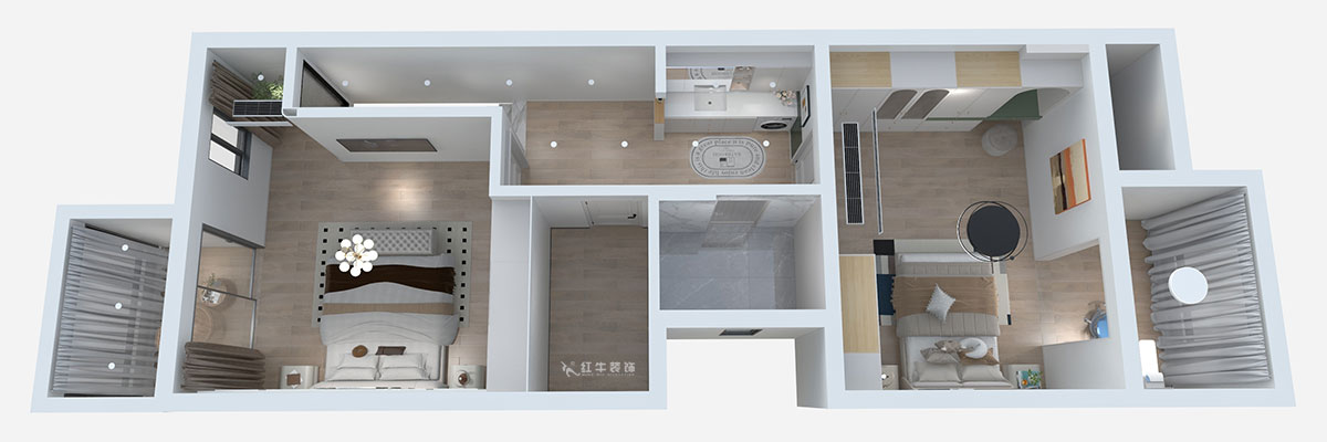 熊皓宇｜城開(kāi)湯山公館16甲103室-160㎡-現(xiàn)代風(fēng)格｜復(fù)式｜4室2廳1廚2衛(wèi)2陽(yáng)臺(tái)｜老房裝修｜定制家｜全包｜00_04二層鳥(niǎo)瞰圖