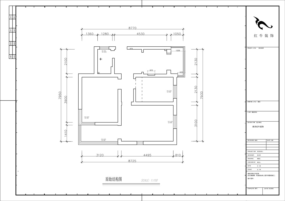 蔣?。少t街92號院9-301-68㎡-現(xiàn)代簡約風格｜3室1廳1衛(wèi)｜老房裝修｜定制家｜全包10萬｜00_01原始結(jié)構(gòu)圖