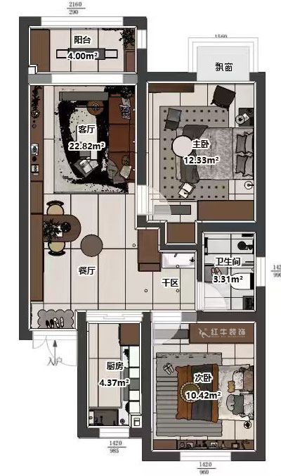 吳波|紫境東苑15-1206-72㎡-中古風(fēng)格|2室2廳1衛(wèi)1廚1陽(yáng)臺(tái)|新房裝修|定制家|全包9