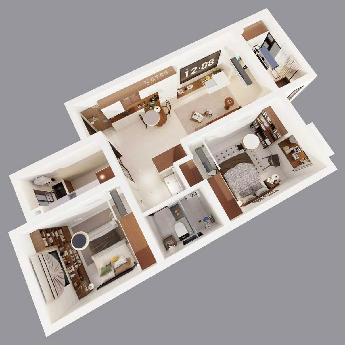 吳波|紫境東苑15-1206-72㎡-中古風(fēng)格|2室2廳1衛(wèi)1廚1陽(yáng)臺(tái)|新房裝修|定制家|全包9